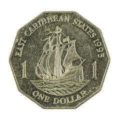 1 eastern caribbean dollar coin (1995) obverse isolated on white background