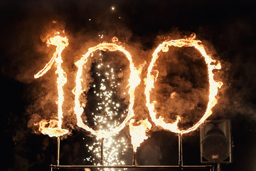 Burning number one hundred,sparks number 100, hot 100