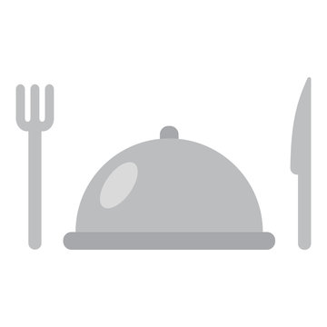 Restaurant logo template of dish tray and fork or knife