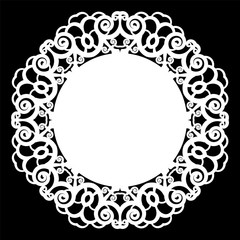 Lace round paper doily, lacy snowflake, greeting element,  template for cutting  plotter, laser cut  template, doily to decorate the cake,  vector illustrations.