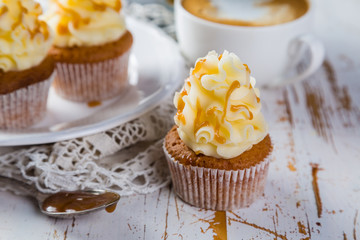 Caramel cupcakes with buttercream frosting