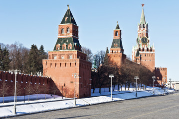 Moscow, Russia,Savior tower of Kremlin on the Red Square in Winter 