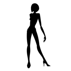 Silhouette of young beautiful girl posing with hand on hip. Vector illustration