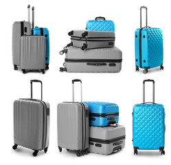 Set of suitcases on white background