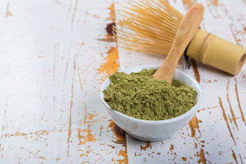 Matcha tea in white bowls