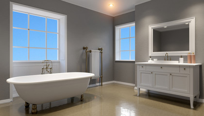 Fototapeta na wymiar Freestanding bath in modern bathroom. 3d rendering