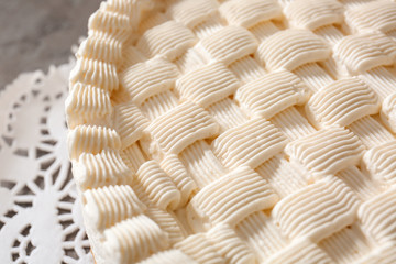 Beautifully decorated tasty cheesecake, closeup