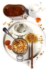 Healthy breakfast -  Homemade granola, honey and milk