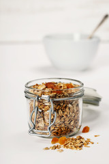 Homemade oatmeal granola with fruits and nuts