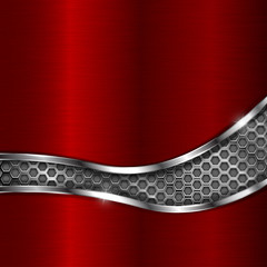 Red metal brushed background with perforated wave element