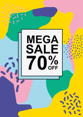 Modern colorful poster, banner, template in the Memphis style. Sale -50%. Vector illustration.