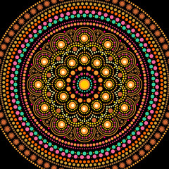 Dot painting mandala in aboriginal style, round ornament - 142076710