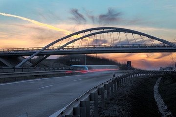 modern bridge ovet the highway, evening light,Nitra, Slovakia