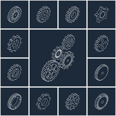 Set of web icons metal mechanical gears