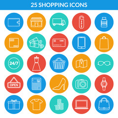 Set of white outline icons online shop