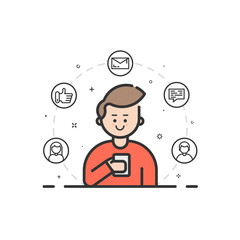 Vector illustration set of flat bold line icons with star - favorite sign, shield - web security, 24 7.