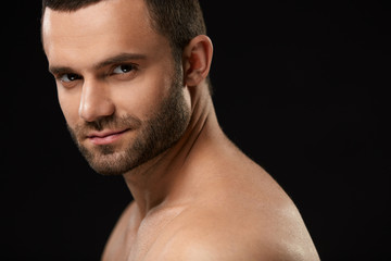 Fototapeta premium Closeup Portrait Of Handsome Sexy Man With Beautiful Face