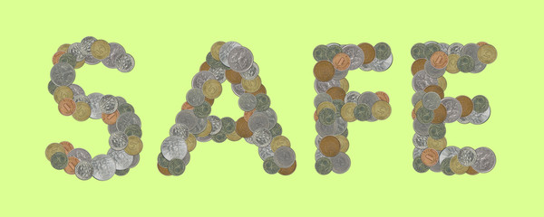 SAFE – Coins on green background