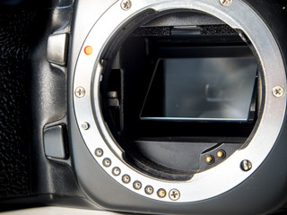 SLR camera body metal bayonet lens mount without lens