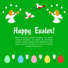 Easter greeting card with angels and eggs