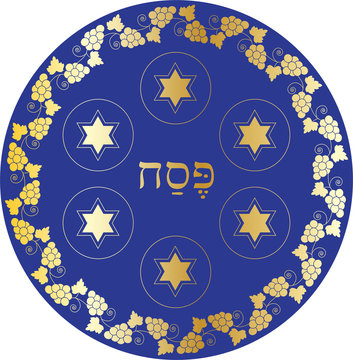 recommend clip art: blue passover sader plate with gold grapevine border
