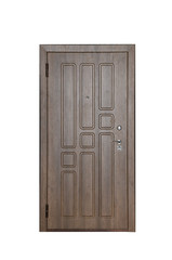 Entrance wooden door on a white background. 