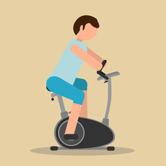 Cartoon man on exercise bike side view
