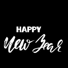 Happy new year inscription for greeting card. Dry brush hand lettering. Vector illustration. Handwritten holiday design.
