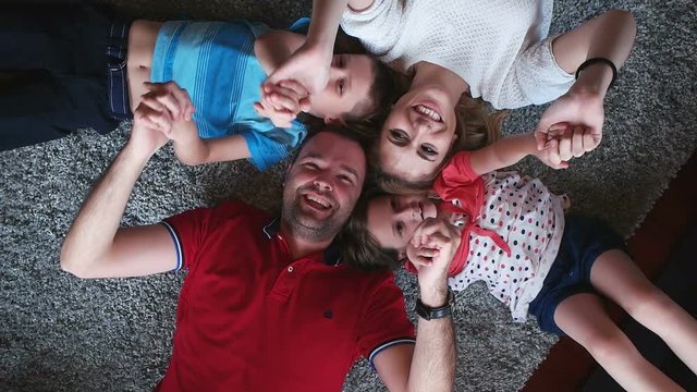top view of familly in living room