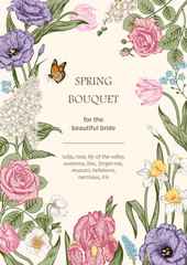 Bouquet of flowers. Floral frame. Vector illustration.