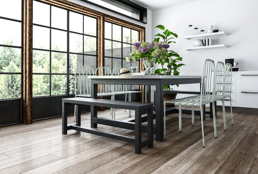 Dining room in minimalist design