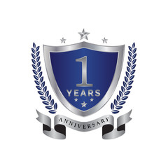 1st anniversary years shield blue silver color