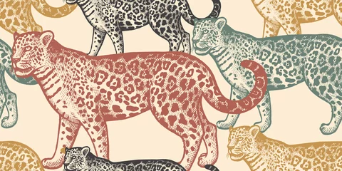 Foto op Plexiglas Seamless pattern with animal Jaguar. © marinavorona