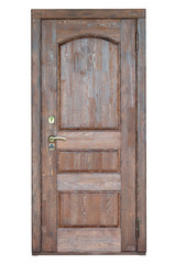 Naklejka premium Entrance wooden door on a white background. 