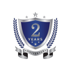 2nd anniversary years shield blue silver color