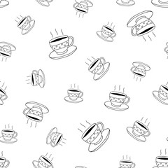 Coffee seamless pattern in doodle style.