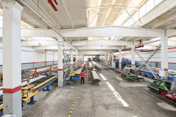 workshop for the production of aluminum profiles. panorama of the workshop for manufacturing profiles for windows and doors