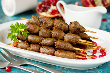 Chicken heart skewers