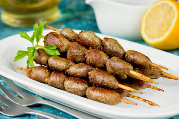Chicken heart skewers