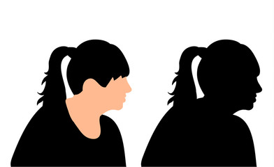 vector, black silhouette portrait of a girl