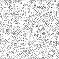Sketch handdrawn seamless pattern. Memphis style