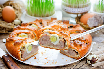Traditional Easter food recipe meatloaf stuffed with eggs