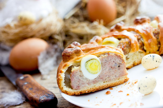 Easter meat roll with quail eggs
