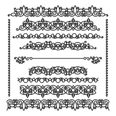Set of borders and flourishes, scroll embellishment in retro style