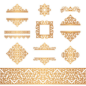 Vintage gold borders and frames on white