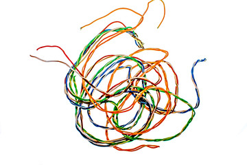 colored wires on a white background as a background
