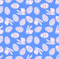 Easter seamless pattern. Repeating Bunnies and Eggs