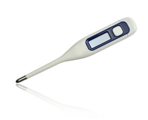 Clinical electronic thermometer with blank display on white background