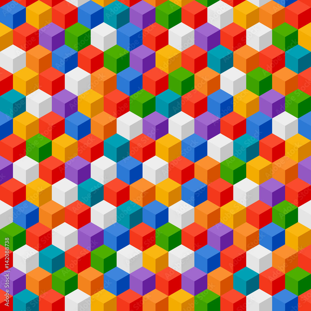 Aufkleber Abstract background of color cubes. Vector seamless pattern