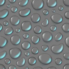 Different water drops vector seamless background. Transparent liquid elements